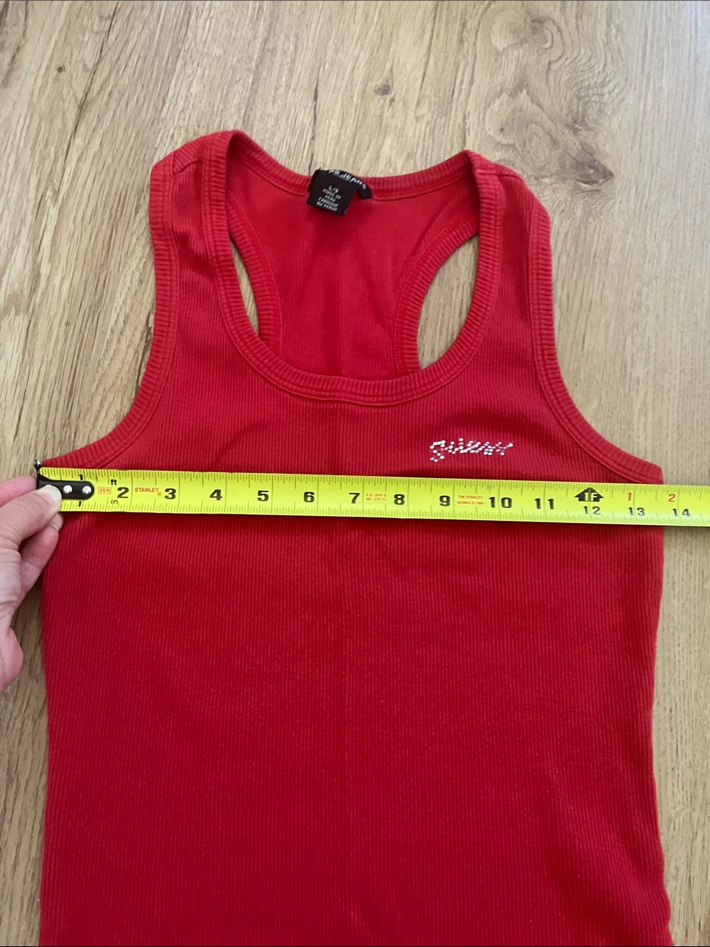 Y2k Guess Red Ribbed Tank with Crystal Script Logo - Picture 8 of 9